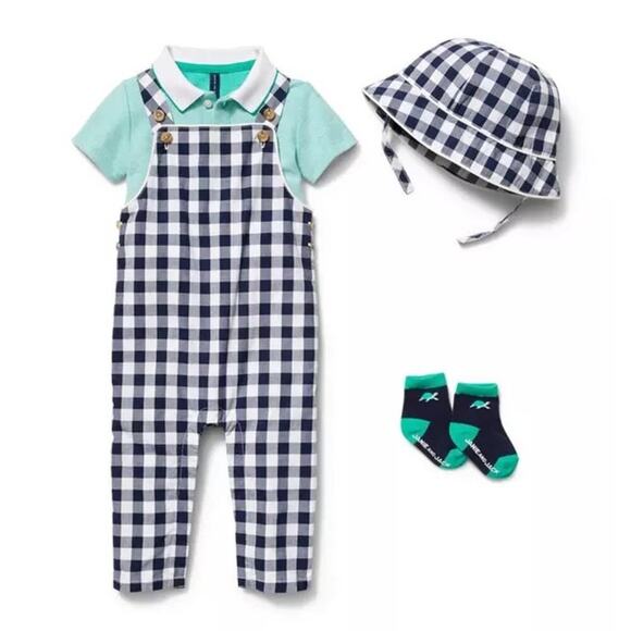 Janie & Jack Merchant Marine Gingham Overall Romper Baby Girl 18 24 Months Blue - Picture 6 of 10